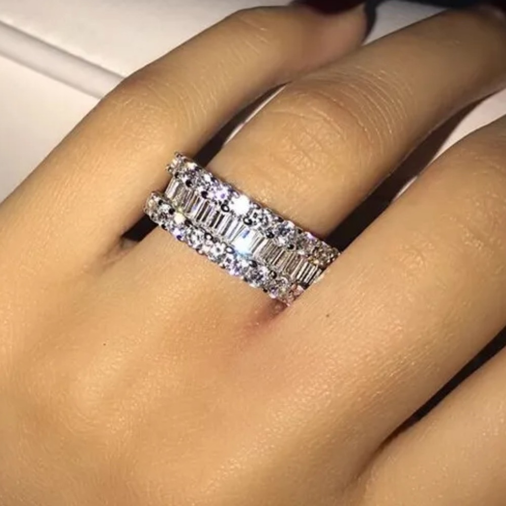 925 Sterling Silver full princess cut ring